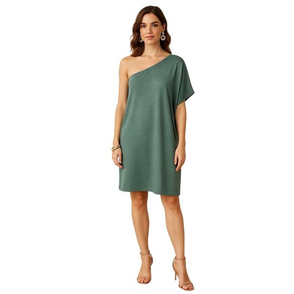 NWT Aura Green One Shoulder Tunic Dress - Size M - Picture 1 of 8